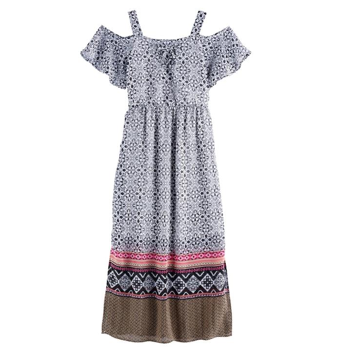 Girls 7-16 My Michelle Lace-up Off Shoulder Maxi Dress, Size: 8, White