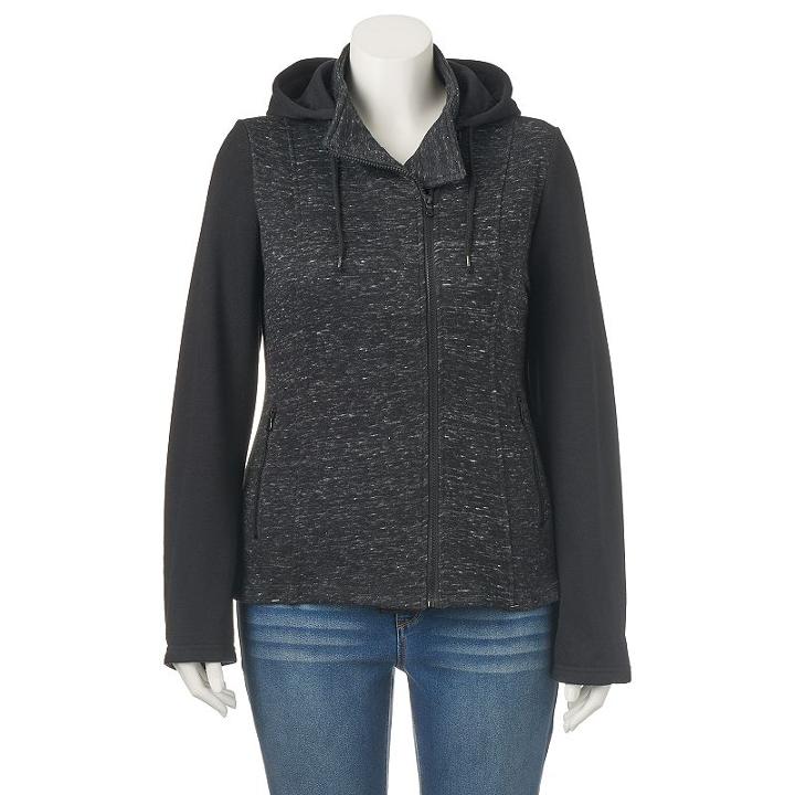 Juniors' Plus Size Sebby Marled Fleece Zip-up Jacket, Girl's, Size: 1xl, Black