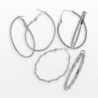 Mudd Oval Hoop Earring Set, Women's, Grey