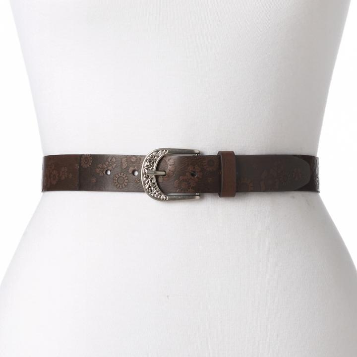 Women's Relic Embossed Floral Belt, Size: Medium, Brown