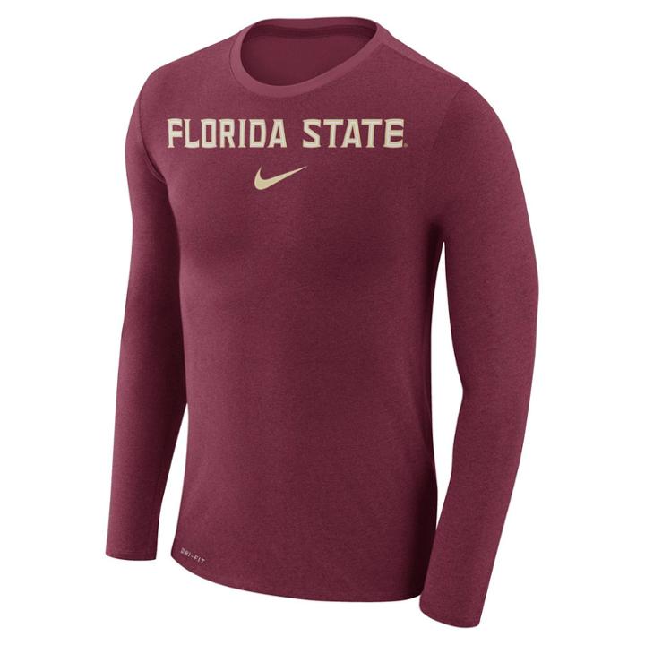 Men's Nike Florida State Seminoles Marled Long-sleeve Dri-fit Tee, Size: Xxl, Red (maroon)