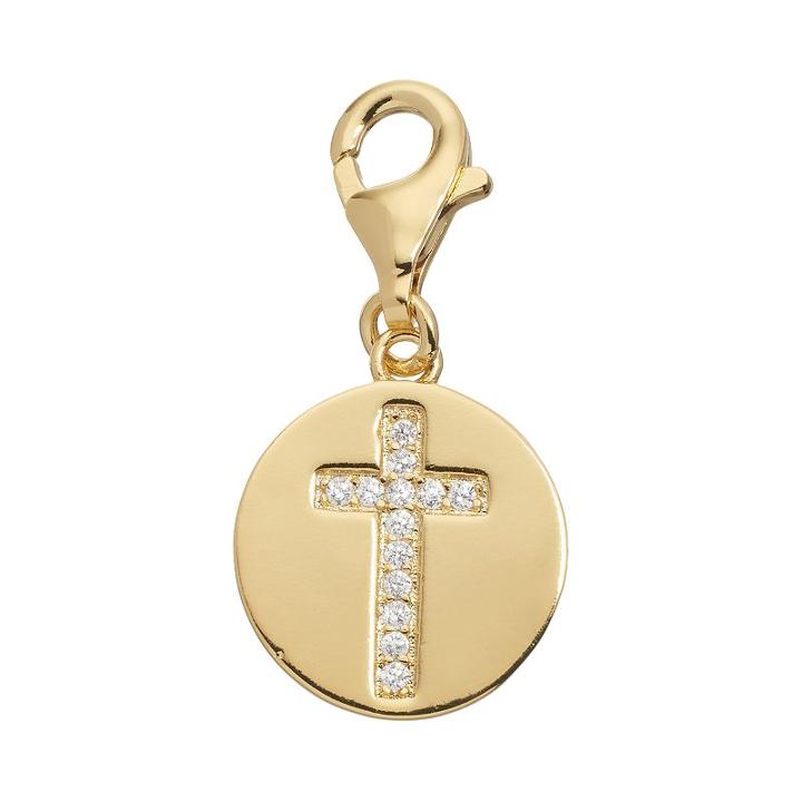 Tfs Jewelry 14k Gold Over Silver Cubic Zirconia Cross Disc Charm, Women's, White