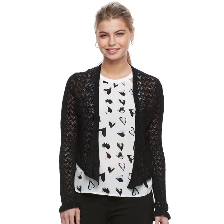 Juniors' Candies&reg; Pointelle Cropped Wrap Cardigan, Teens, Size: Xs, Black