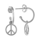 Silver Plated Peace Sign Hoop Drop Earrings, Women's, Grey