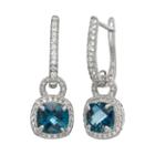 Sterling Silver London Blue Topaz And Lab-created White Sapphire Square Halo Drop Earrings, Women's, Multicolor