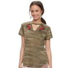 Juniors' Awake Rose Camo Choker Neck Tee, Teens, Size: Xl, Green Oth