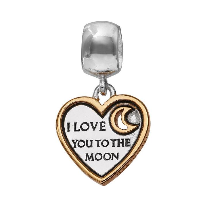 Individuality Beads Two Tone Sterling Silver I Love You To The Moon And Back Heart Charm, Women's, Multicolor