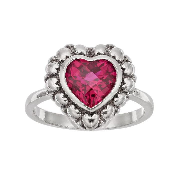 Adora Sterling Silver Lab-created Ruby Heart Ring, Women's, Size: 8, Red