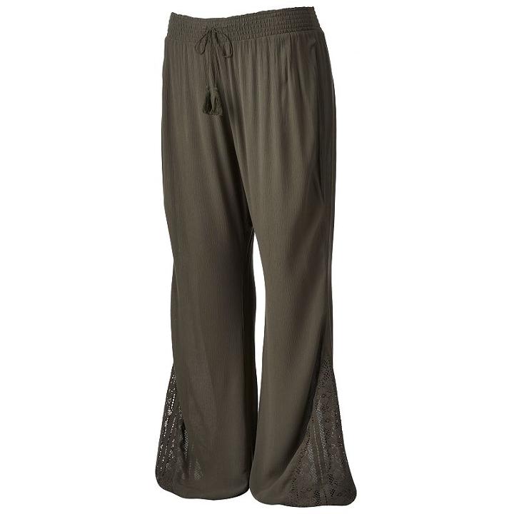 Juniors' Plus Size Mudd&reg; Crochet Wide Leg Pants, Girl's, Size: 2xl, Green