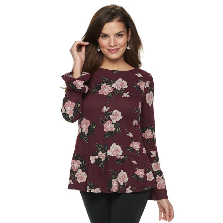 Women's Elle&trade; Peplum Top, Size: Small, Dark Red