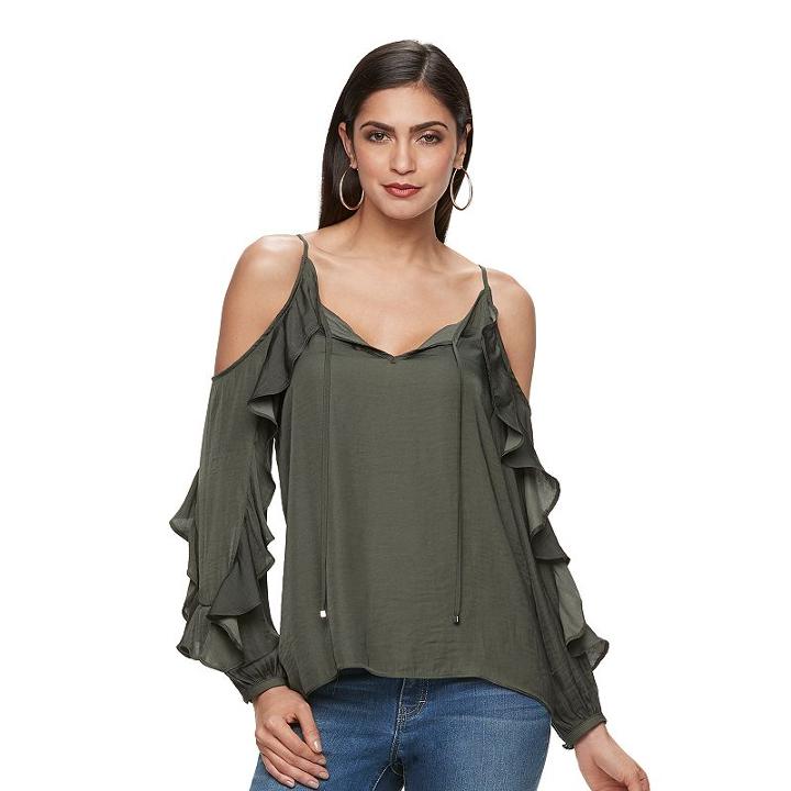 Women's Jennifer Lopez Cold-shoulder Ruffle Top, Size: Xxl, Dark Green