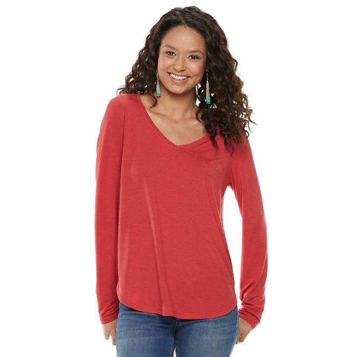 Juniors' So&reg; Perfect V-neck Tee, Teens, Size: Large, Med Red