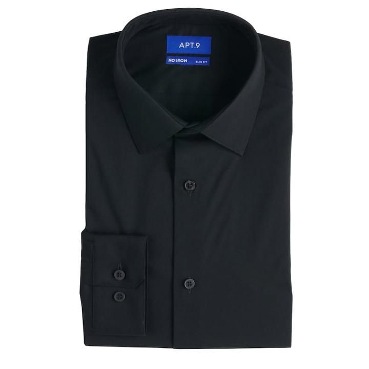 Men's Apt. 9&reg; Slim-fit Heiq Premium Flex No-iron Dress Shirt, Size: L-34/35, Black