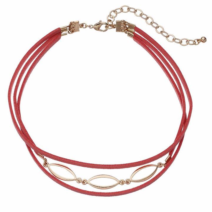 Pink Faux Suede Multi Strand Choker Necklace, Women's, Pink Other