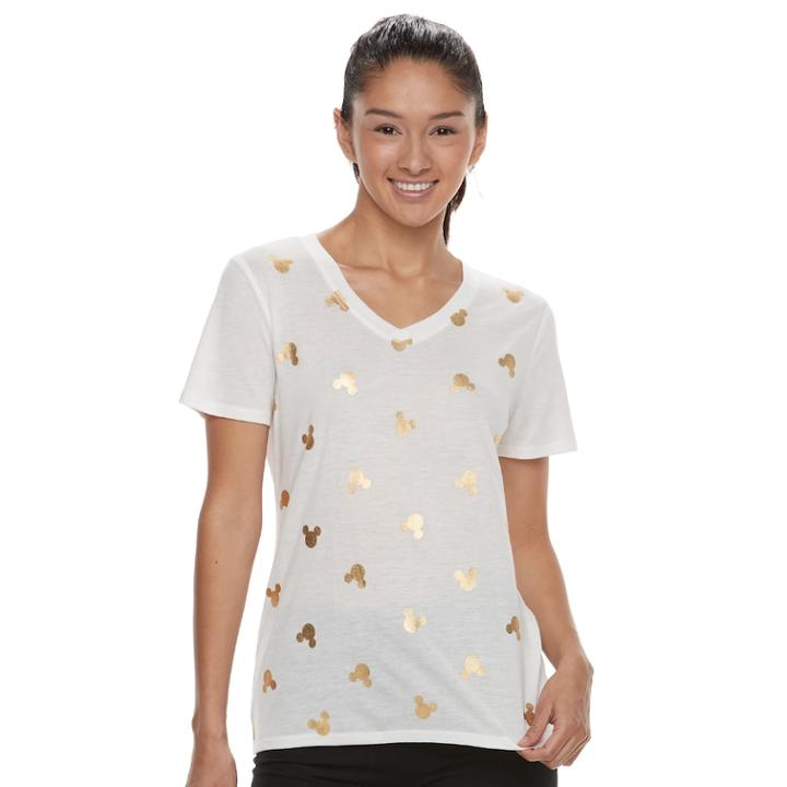 Disney's Mickey Mouse Juniors' Gold Foil Tee, Teens, Size: Medium, Natural