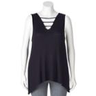 Juniors' Plus Size Mudd&reg; Shark-bite Hem Ladder Tank, Girl's, Size: 1xl, Black