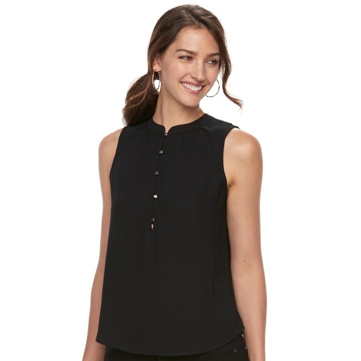 Women's Apt. 9&reg; Sleeveless Henley Top, Size: Large, Black