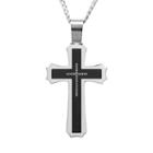 Stainless Steel And Black Immersion-plated Stainless Steel Cubic Zirconia Cross Pendant - Men, Size: 24, White