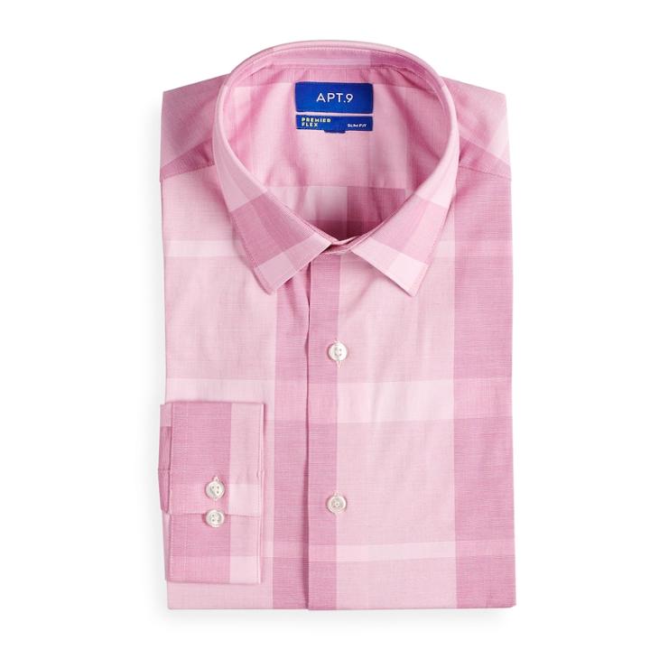 Men's Apt. 9&reg; Slim-fit Flex Collar Dress Shirt, Size: 17-34/35, Med Pink