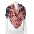 Candie's&reg; Rose & Plaid Reversible Triangle Scarf, Women's, Med Pink