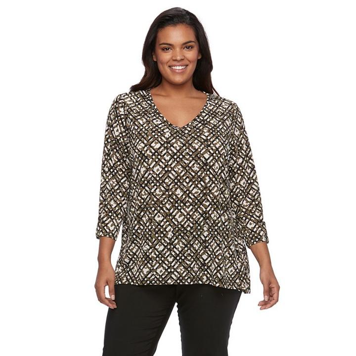 Plus Size Dana Buchman High-low V-neck Top, Women's, Size: 1xl, Dark Green