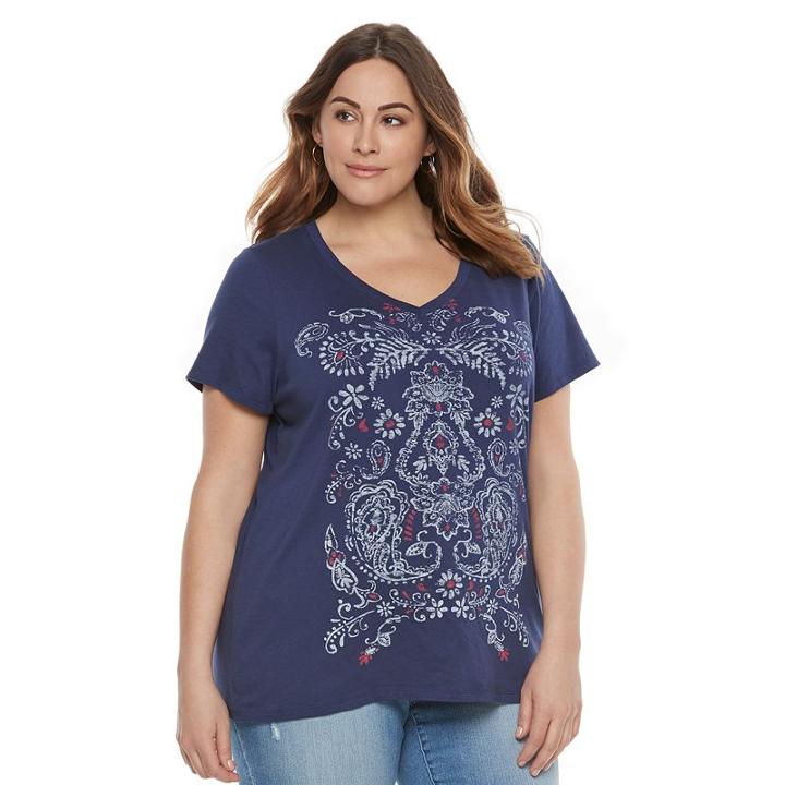 Plus Size Patriotic Graphic V-neck Tee, Women's, Size: 2xl, Dark Blue