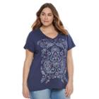 Plus Size Patriotic Graphic V-neck Tee, Women's, Size: 2xl, Dark Blue