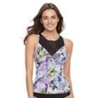 Women's Apt. 9&reg; Floral Stripe High-neck Tankini Top, Size: Medium, Ovrfl Oth