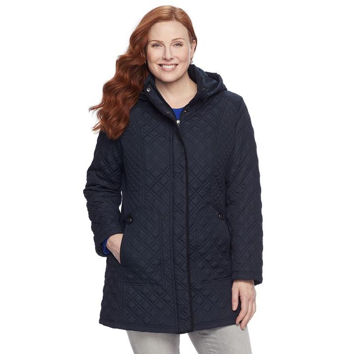 Plus Size Weathercast Hooded Quilted Walker Jacket, Women's, Size: 2xl, Blue