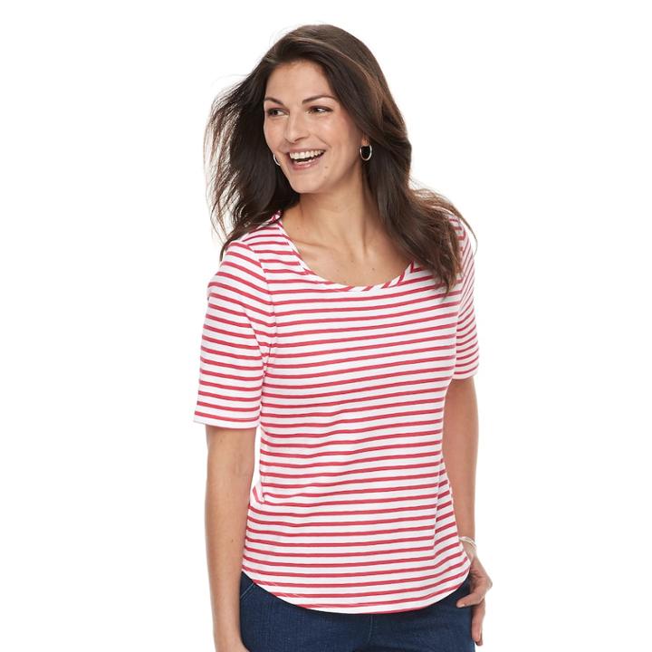 Women's Croft & Barrow&reg; Essential Elbow Sleeve Tee, Size: Xl, Med Pink