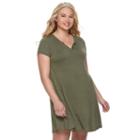 Juniors' Plus Size So&reg; Henley Swing Dress, Girl's, Size: 2xl, Med Green