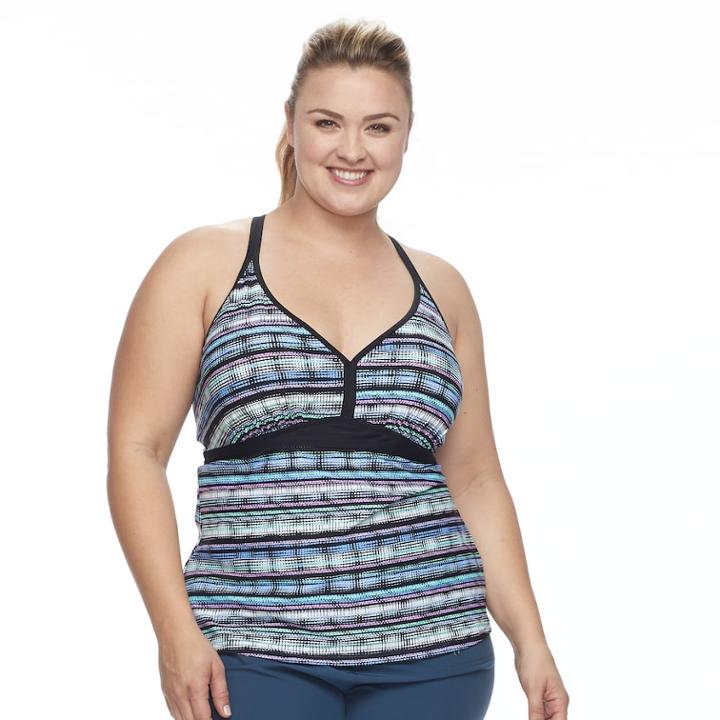 Plus Size Free Country Racerback Tankini Top, Women's, Size: 3xl, Med Blue