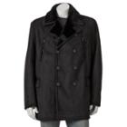 Men's Excelled Faux-shearling Pea Coat, Size: Medium, Black