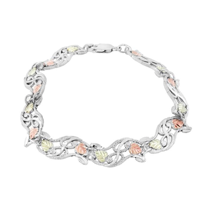 Black Hills Gold Tri-tone Openwork Vines & Leaves Bracelet In Sterling Silver, Women's, Size: 7, Grey