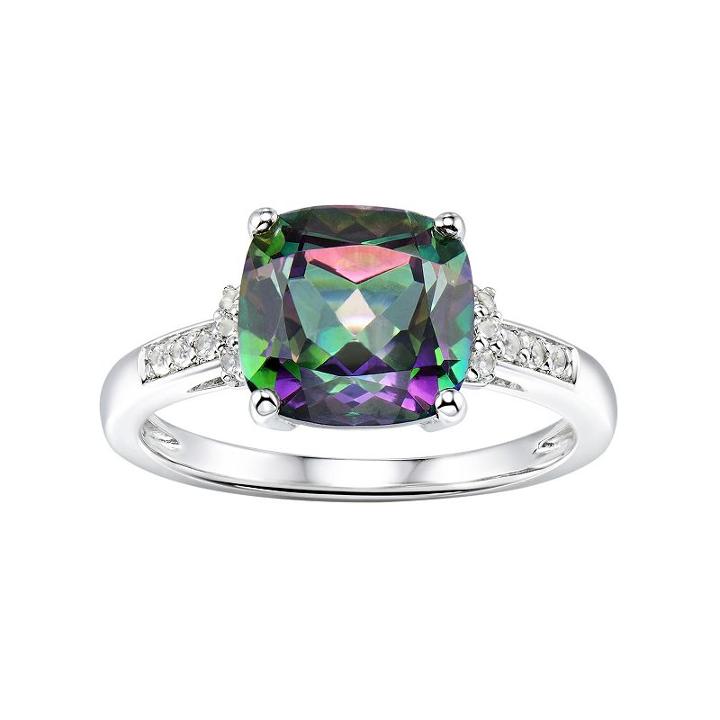 Sterling Silver Mystic Fire Topaz & Lab-created White Sapphire Ring, Women's, Size: 5, Green