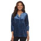 Women's Croft & Barrow&reg; Print Pleated Velvet Henley Top, Size: Small, Blue