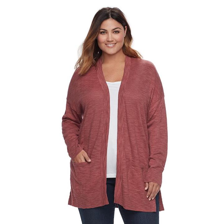 Plus Size Sonoma Goods For Life&trade; Open-font Cardigan, Women's, Size: 2xl, Red/coppr (rust/coppr)