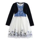 Girls 7-16 Knitworks Velvet Shrug & Lace Skater Dress Set With Necklace, Size: 16, Turquoise/blue (turq/aqua)