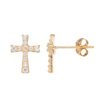 Gold 'n' Ice 10k Gold Cubic Zirconia Cross Stud Earrings, Women's, White