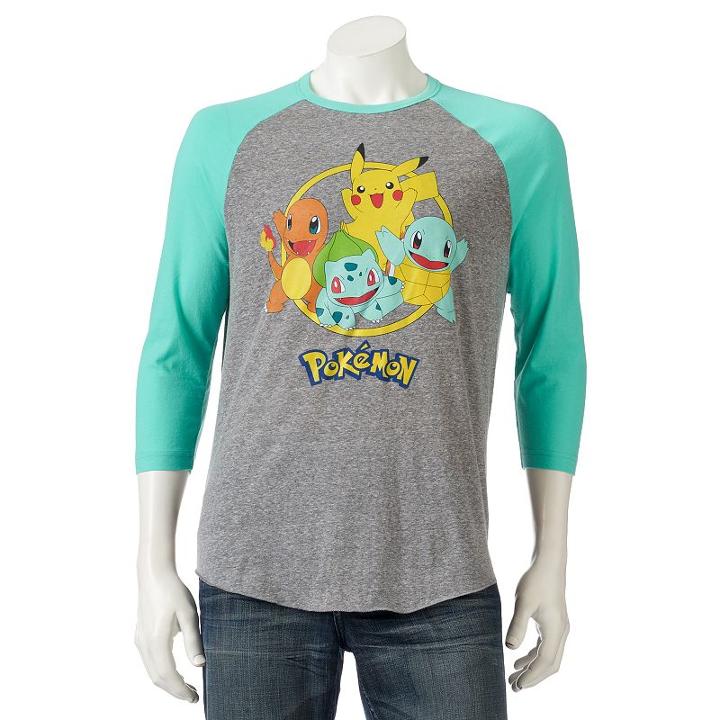 Men's Pokmon Pikachu Raglan Tee, Size: Large, Grey