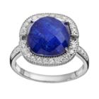Siri Usa By Tjm Lapis Lazuli And Crystal Doublet, And Cubic Zirconia Sterling Silver Cushion Halo Ring, Women's, Size: 8, Blue