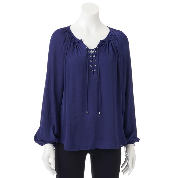 Women's Jennifer Lopez Lace-up Blouse, Size: Xl, Drk Purple