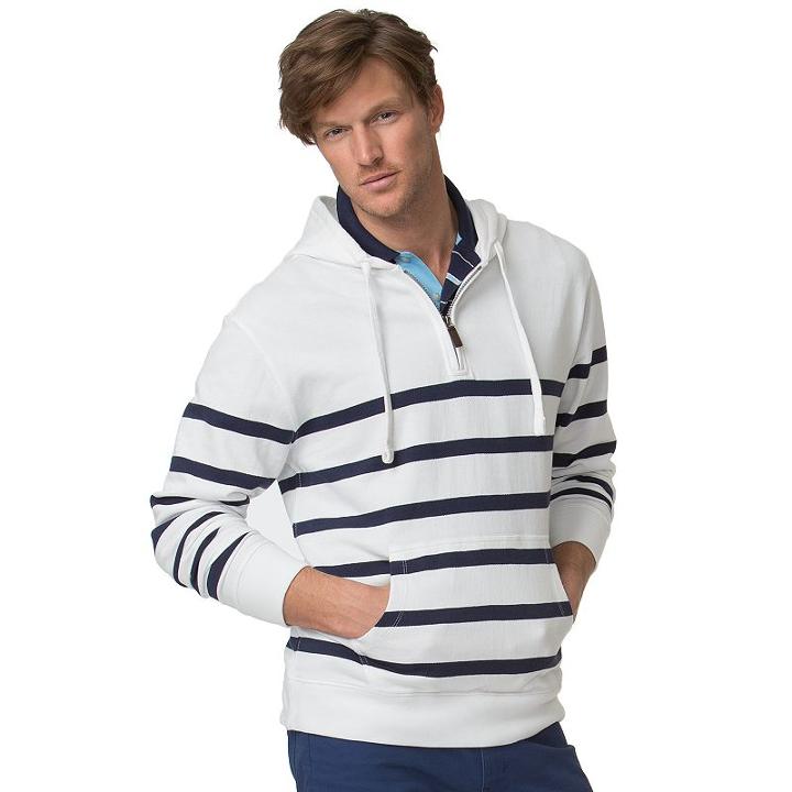 Big & Tall Chaps Classic-fit Engineer-striped Terry Quarter-zip Hoodie, Men's, Size: L Tall, White