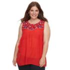 Plus Size Ab Studio Embroidered Gauze Tank, Women's, Size: 1xl, Med Red