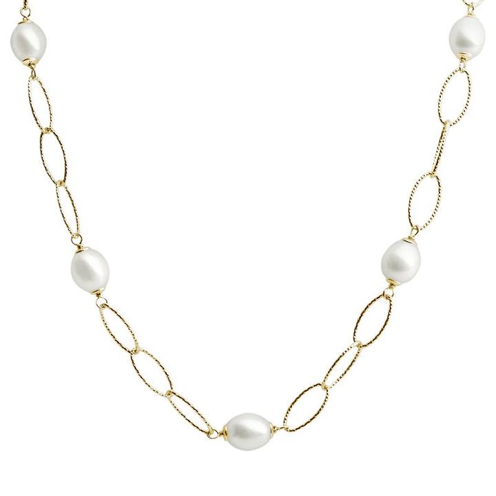 Pearlustre By Imperial 14k Gold Over Silver Freshwater Cultured Pearl Station Necklace, Women's, Size: 17, White
