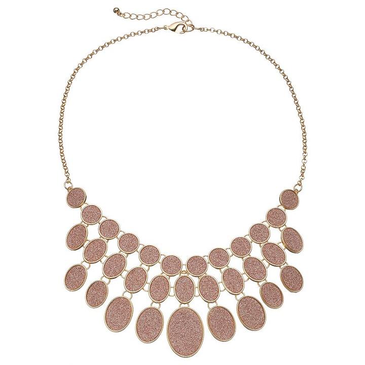 Pink Glitter Oval Statement Necklace, Women's, Gold