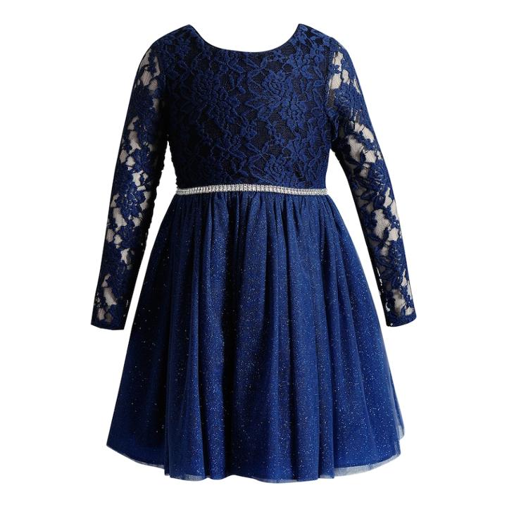 Girls 4-6x Youngland Lace Bodice Knit Dress, Size: 6, Blue (navy)