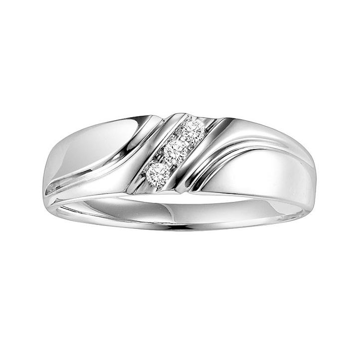 Cherish Always 10k White Gold 1/10-ct. T.w. Round-cut Diamond Striped Wedding Band - Men, Size: 9.50