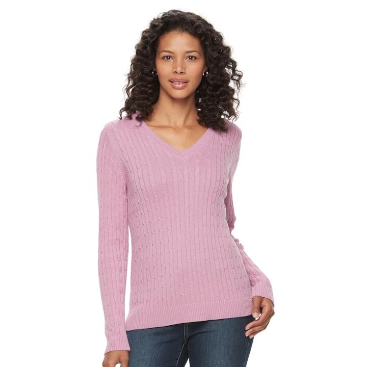 Women's Croft & Barrow&reg; Cable-knit Sweater, Size: Large, Med Pink