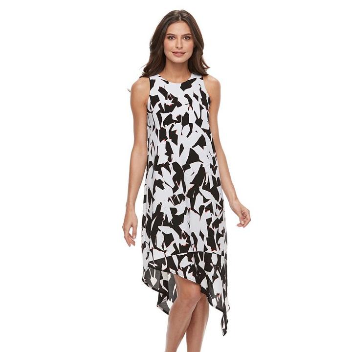Petite Apt. 9&reg; Printed Asymmetrical Crepe Dress, Women's, Size: Xl Petite, Black